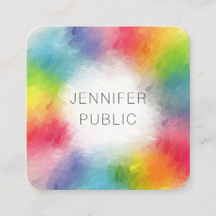 Colourful Modern Abstract Art Rainbow Colours Tren Square Business Card