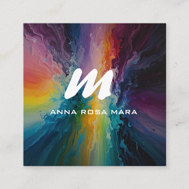 *~* Colourful Modern Abstract Bold AP93  QR  Square Business Card (Front)