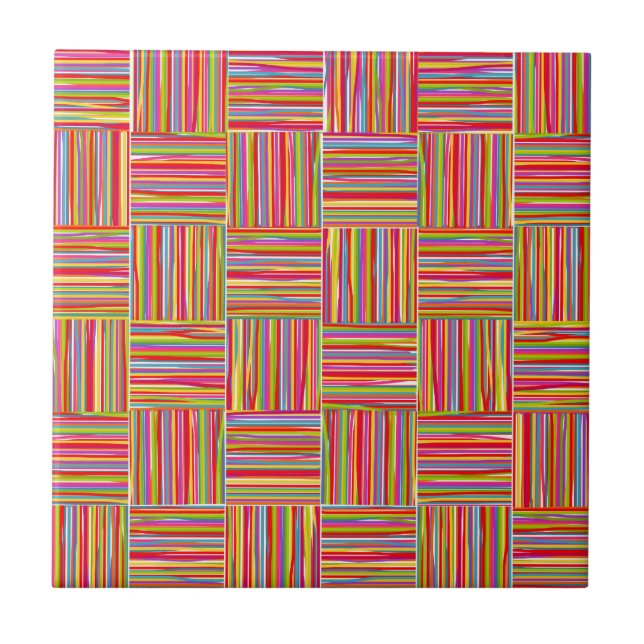 Colourful modern abstract crosshatch pattern tile (Front)
