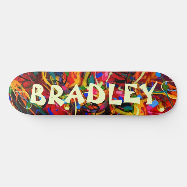 Colourful Modern Abstract Custom Personalized Name Skateboard (Horz)