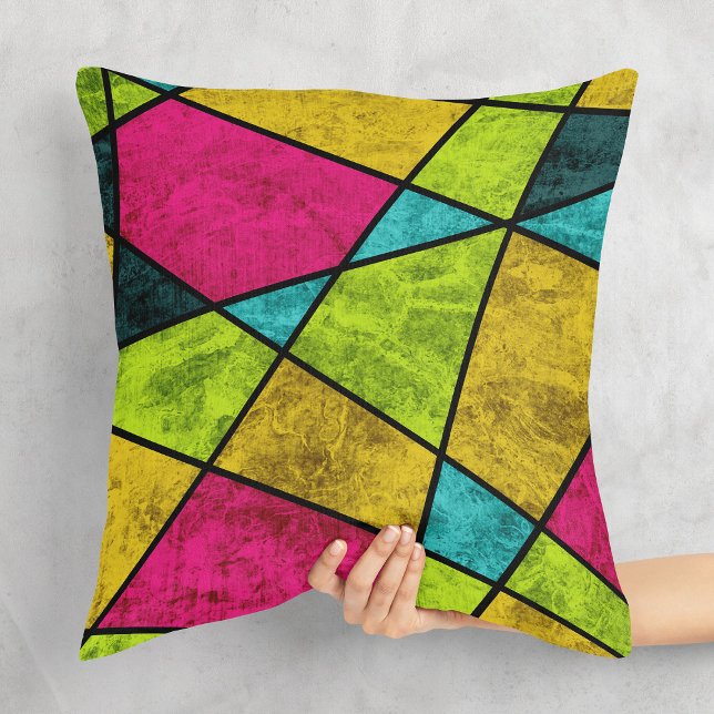 Colourful Modern Abstract geometric shapes Neon Throw Pillow (Creator Uploaded)