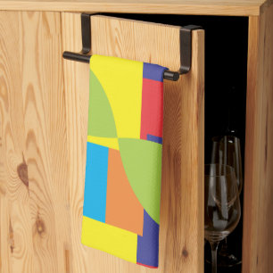 Colourful Modern Abstract Geometric Square Pattern Kitchen Towel