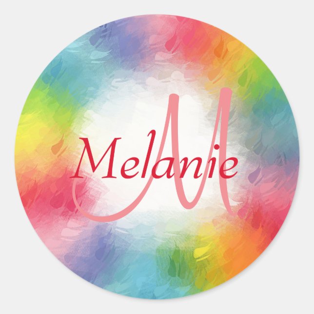 Colourful Modern Abstract Monogram Template Custom Classic Round Sticker (Front)