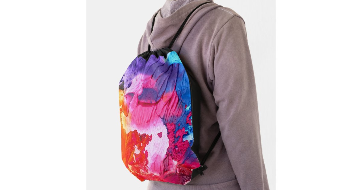 Colourful Modern Abstract Paint All-Over-Print Drawstring Bag | Zazzle