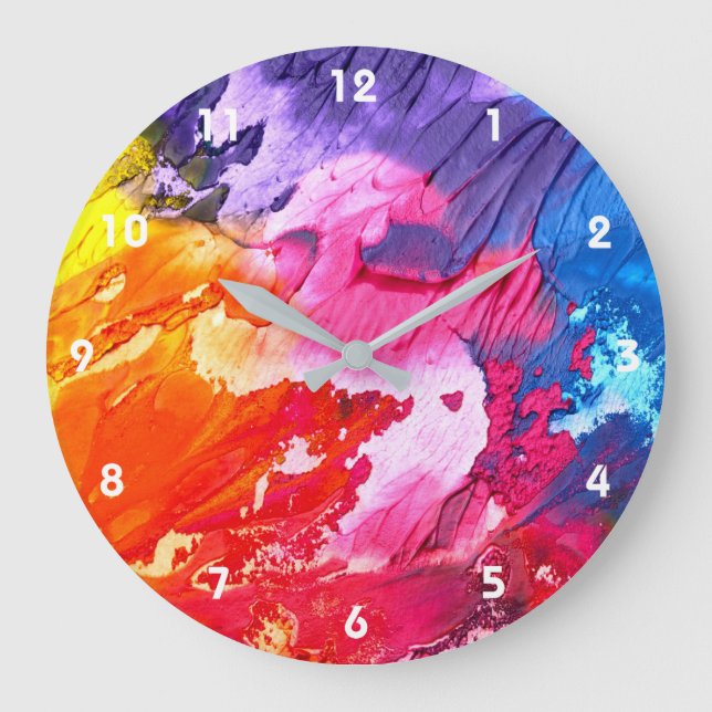 Colourful Modern Abstract Paint Large Clock (Front)