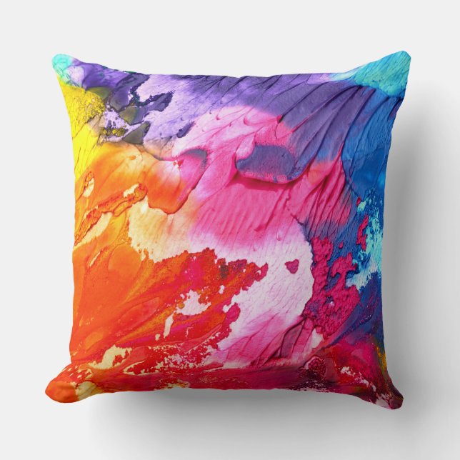 Colourful Modern Abstract Paint Throw Pillow (Front)