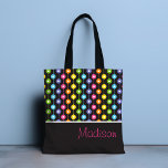 Colourful Modern Abstract Rainbow Pattern Name Tote Bag<br><div class="desc">This modern design features a colourful rainbow abstract pattern with your name below. Personalize by editing the text in the text box provided. #tote #totes #bags #handbags #shoulderbags #accessories #gifts #giftsforher #personalizedgifts #holidays #colourful #custom #pattern #cool #fun #trendy #feminine #girly  #personalized #name</div>