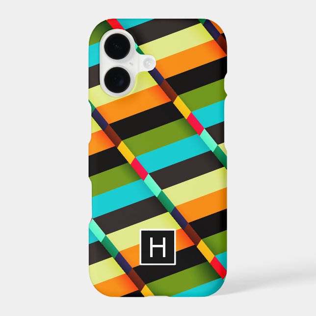 Colourful Modern Abstract Stripes & Monogram (Back)