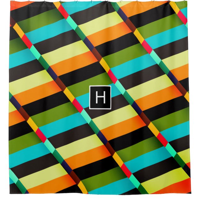 Colourful Modern Abstract Stripes & Monogram (Front)