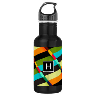 Colourful Modern Abstract Stripes & Monogram 532 Ml Water Bottle