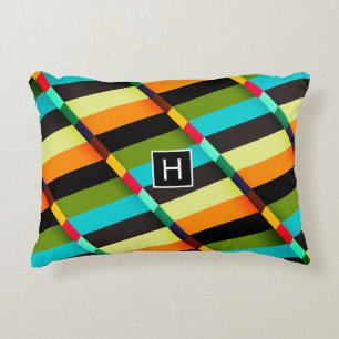 Colourful Modern Abstract Stripes & Monogram Accent Pillow