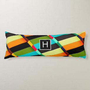 Colourful Modern Abstract Stripes & Monogram Body Pillow