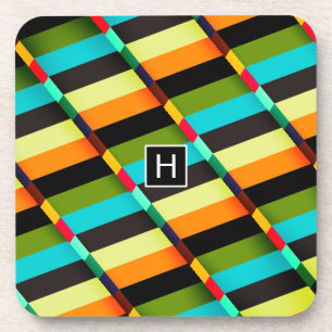 Colourful Modern Abstract Stripes & Monogram Coaster