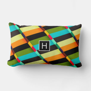 Colourful Modern Abstract Stripes & Monogram Lumbar Pillow