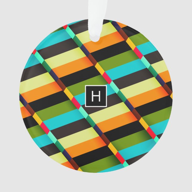 Colourful Modern Abstract Stripes & Monogram Ornament (Front)