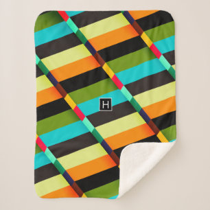 Colourful Modern Abstract Stripes & Monogram Sherpa Blanket