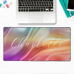 Colourful Modern Abstract Wave Personalized Name Desk Mat<br><div class="desc">Colourful Modern Abstract Wave Personalized Calligraphy Script Name Desk Mat features a colourful modern abstract pattern in purple, pink, orange and green with your personalized name in an elegant modern calligraphy script. Perfect gift for family and friends for birthday, Christmas, Mother's Day, Grandparents, sister, wife, girlfriend, partner, best friends, work...</div>