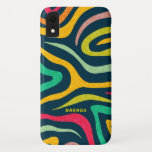 Colourful modern abstract zebra pattern iPhone XR case<br><div class="desc">Colourful modern abstract zebra stripes pattern over the dark blue changeable background colour. Optional monogram.</div>