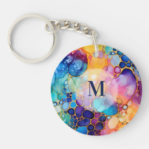 Colourful modern alcohol ink watercolors backgroun keychain