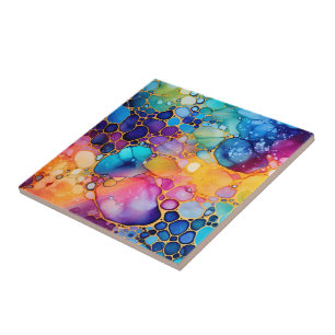 Colourful modern alcohol ink watercolors backgroun tile