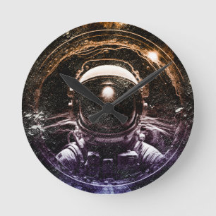 Colourful Modern Astronaut in Space Round Clock