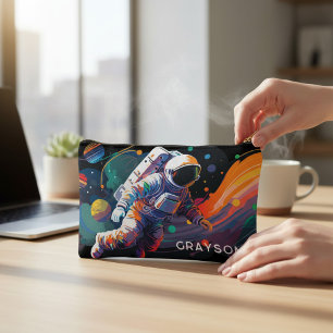 Colourful Modern Astronaut Space Personalized Name Accessory Pouch