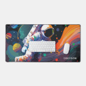 Colourful Modern Astronaut Space Personalized Name Desk Mat (Keyboard & Mouse)