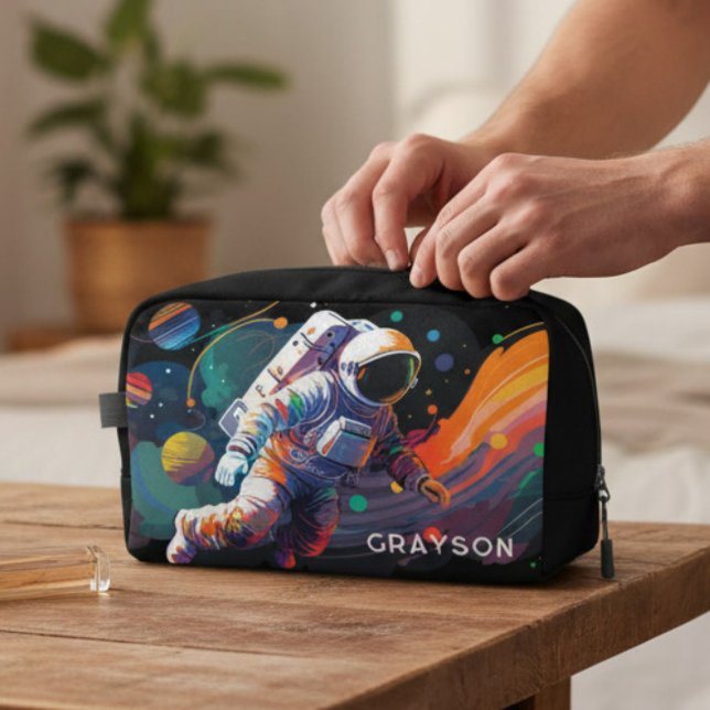 Colourful Modern Astronaut Space Personalized Name Dopp Kit (Creator Uploaded)