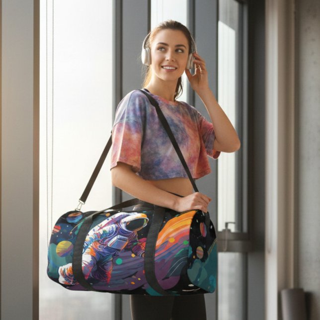 Colourful Modern Astronaut Space Personalized Name Duffle Bag (Creator Uploaded)