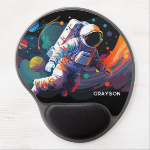 Colourful Modern Astronaut Space Personalized Name Gel Mouse Pad