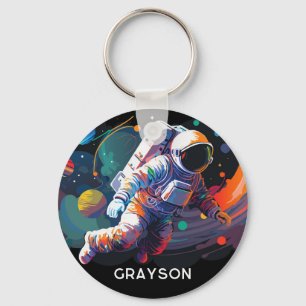 Colourful Modern Astronaut Space Personalized Name Keychain