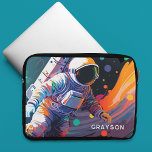 Colourful Modern Astronaut Space Personalized Name Laptop Sleeve<br><div class="desc">Colourful Modern Astronaut Space Personalized Name Laptop Sleeve features an astronaut floating though outer space with colourful planets and swishes and personalized with your name in modern script typography. Perfect as a gift for space lovers, family and friends for birthday, Christmas, holidays, Father's Day, brother, husband, partner, best friends, work...</div>