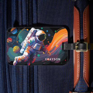 Colourful Modern Astronaut Space Personalized Name Luggage Tag