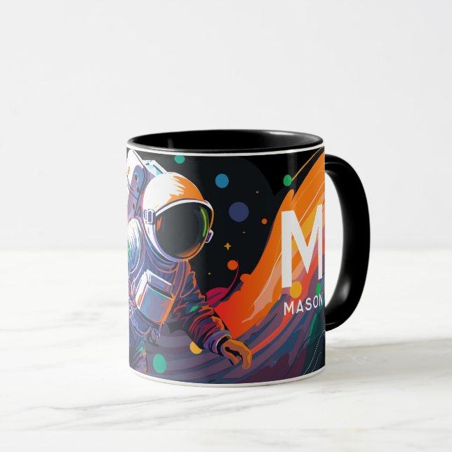 Colourful Modern Astronaut Space Personalized Name Mug (Front Right)
