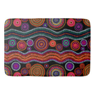 Colourful Modern Australian Dot Art Tribal Pattern Bath Mat