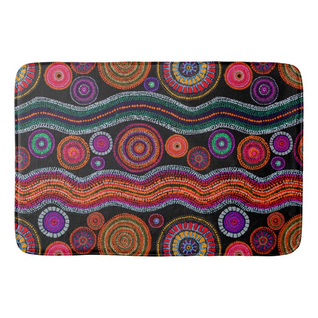 Colourful Modern Australian Dot Art Tribal Pattern Bath Mat (Front)