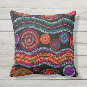Colourful Modern Australian Dot Art Tribal Pattern Outdoor Pillow