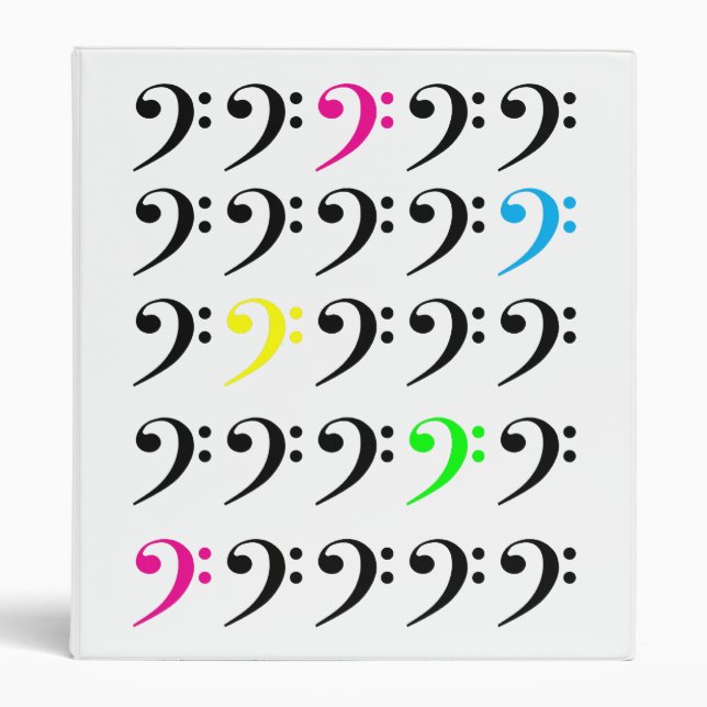 Colourful Modern Bass Clef Grid Pattern  Binder (Front)