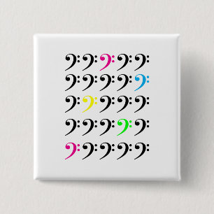 Colourful Modern Bass Clef Neon Music Art 2 Inch Square Button