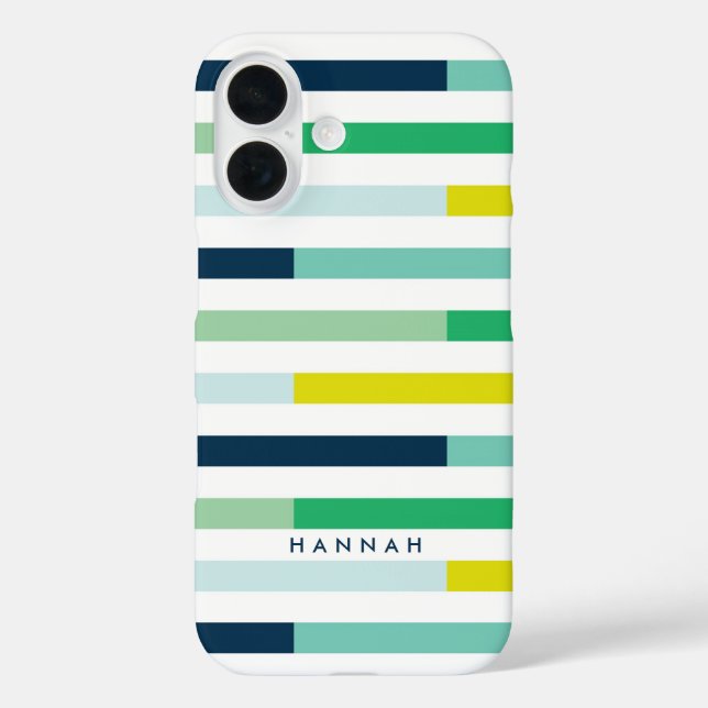 Colourful Modern Blue Green Turquoise Stripes Case-Mate iPhone Case (Back)