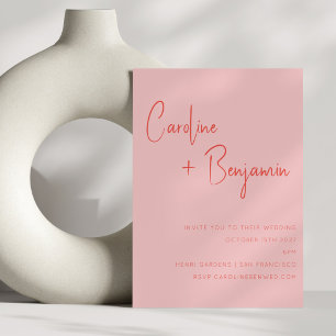 Colourful Modern Boho Pink Red Script Wedding Invitation