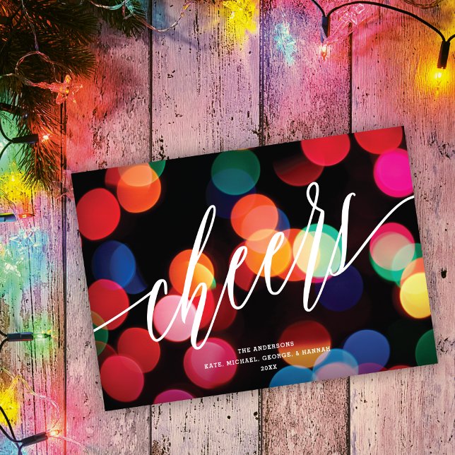 Colourful Modern Bokeh Cheers Non-Photo Holiday Card (Creator Uploaded)