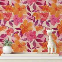 Colourful Modern Bold Pink Orange Floral Pattern