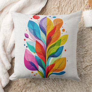 Colourful Modern Botanical Leaves Abstract Tree Throw Pillow