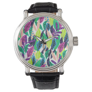 Colourful Modern Botanical Leaves Pattern Watch