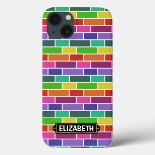 Colourful Modern Brick Pattern with Name iPhone 13 Case