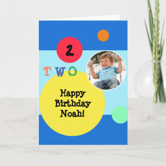 Colourful Modern Bright Photo Name 2nd Birthday Card