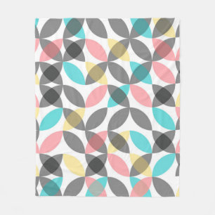 Colourful, modern, cheerful circular geometric fleece blanket