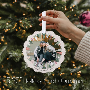 Colourful Modern Christmas Tree Wreath IVORY Photo Ornament Card