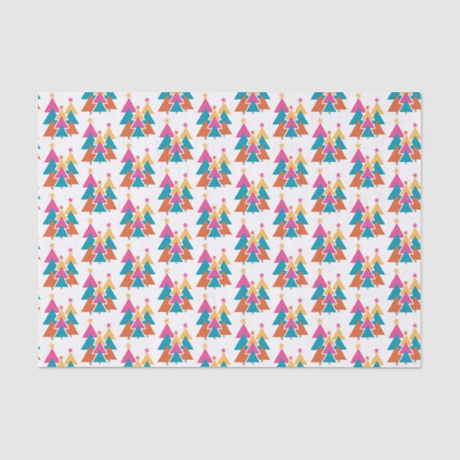 Colourful Modern Christmas Trees Tissue Paper (Front)